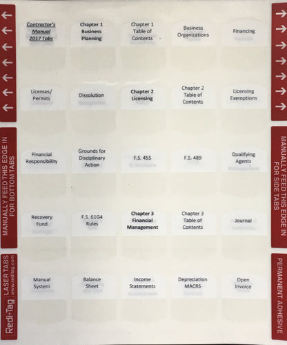 Pre-printed Tabs for Florida State General Contractor Book Package; Tabs Only